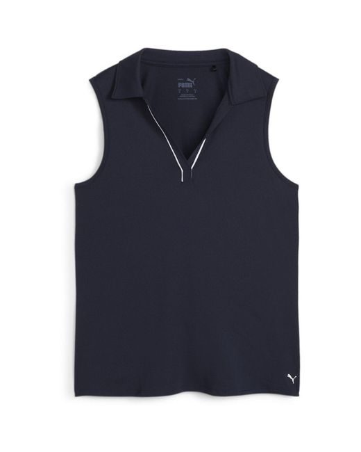 PUMA Blue Cloudspun Piped Sleeveless Performance Polo Shirt