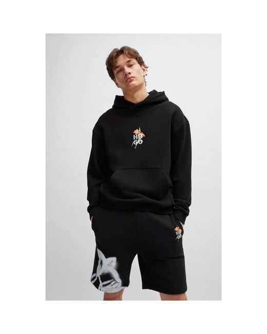 HUGO Black Hooded Relaxed Fit Long Sleeve Sweatshirt for men