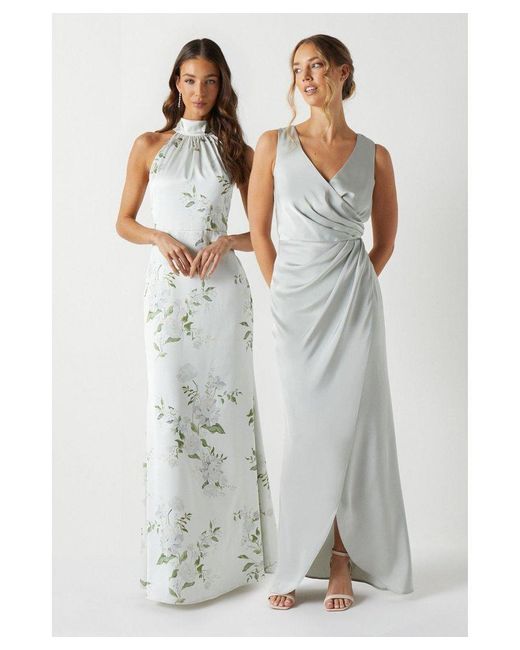 Coast Gray Ruched Waist Detail Satin Bridesmaids Dress