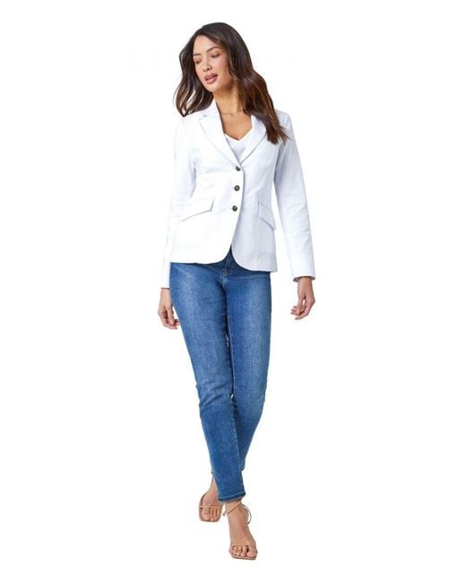 Roman White Button Detail Stretch Blazer