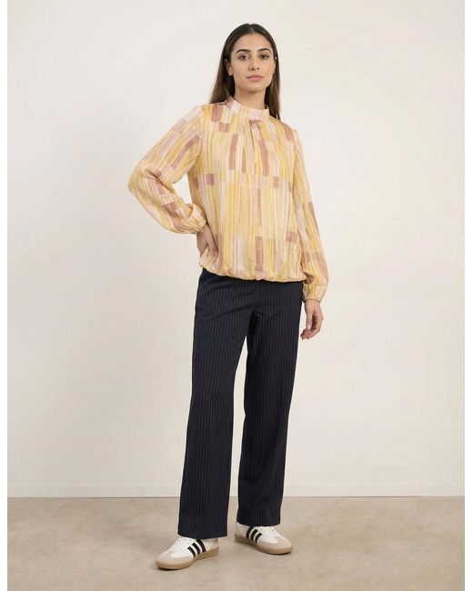 Blue Vanilla Natural Tile Print Puffball Blouse With Metallic Detail