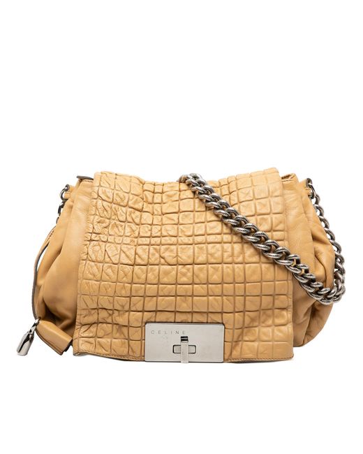 Céline Metallic Pre-Owned Lambskin Watch Me Gauffre Flap Shoulder Bag