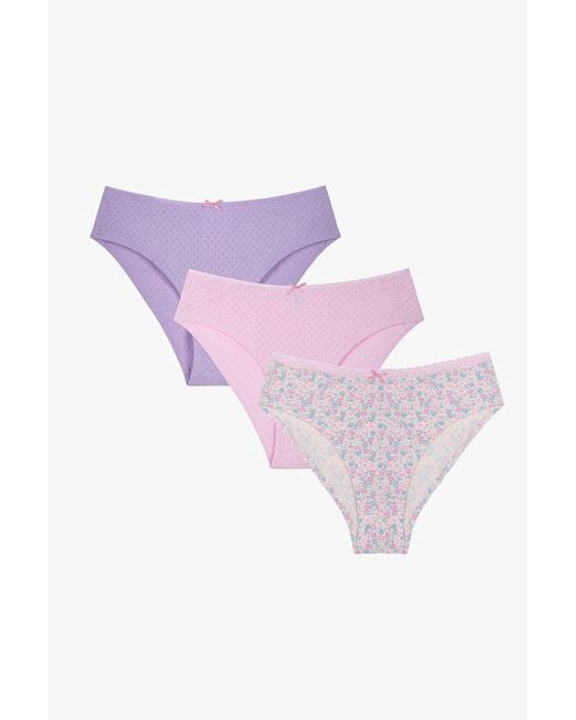 Penti Pink 3-Pack Mid-Waist Floral Cotton Hipster Briefs