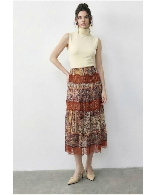 Bianco Lucci White High Waist Paisley Maxi Skirt