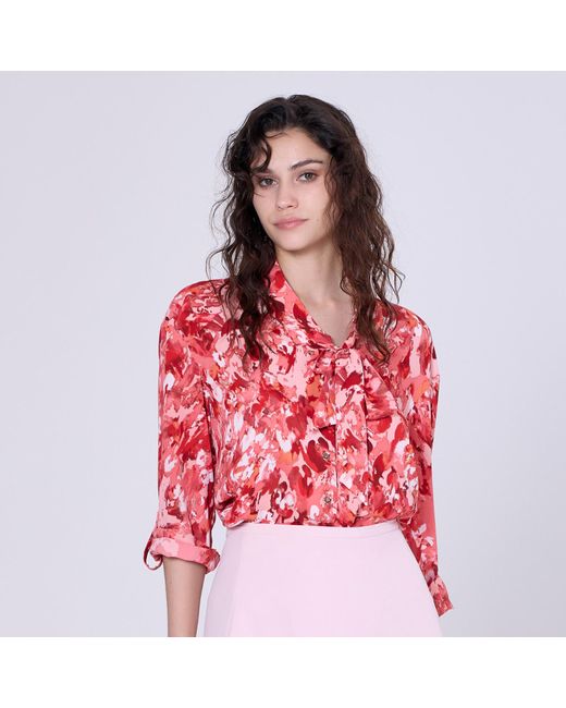 Smart & Joy Ascot-tie Blouse En Abstracte Print in het Red