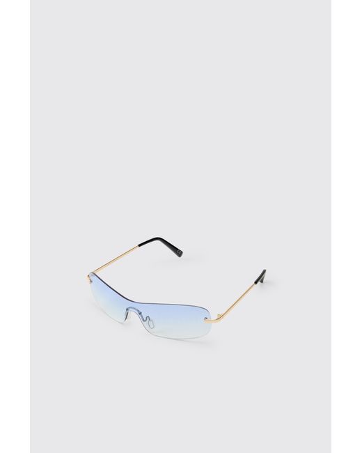 BoohooMAN Blue Rimless Tinted Metal Frame Sunglasses for men