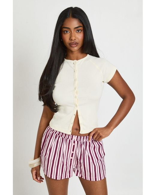 Boohoo Pink Stripe Poplin Henley Short