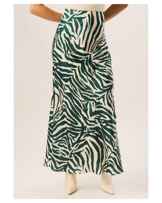 Gini London Green Zebra Bias Maxi Skirt