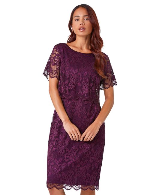Roman Petite Lace Overlay Stretch Bodycon Dress in Purple | Lyst UK Roman Petite Lace Overlay Stretch Bodycon Dress in Purple | Lyst UK