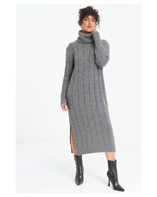 Quiz Gray Cable Knit Midi Jumper Dress