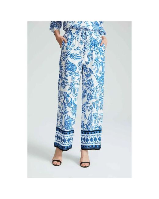 GUSTO Blue Printed Viscose Trousers