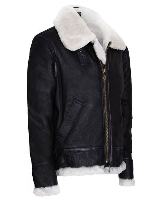 Infinity Leather Black Pilot B3 Flying Shearling Sheepskin Bomber Aviator Jacket for men
