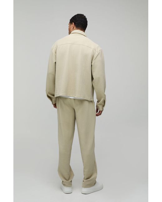 BoohooMAN Natural Long Sleeve Jersey Herringbone Shirt & Trouser Set for men