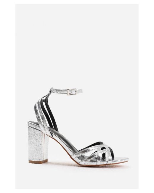 Where's That From White Wheres 'Erin' Mid Block Heel With Cross Over Strap Detailing