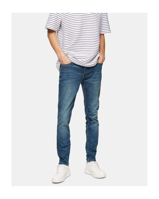 Topman Blue Cotton Skinny Denim Jeans for men