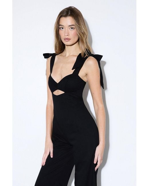 MissPap Black Bow Shoulder Wide Leg Jumpsuit