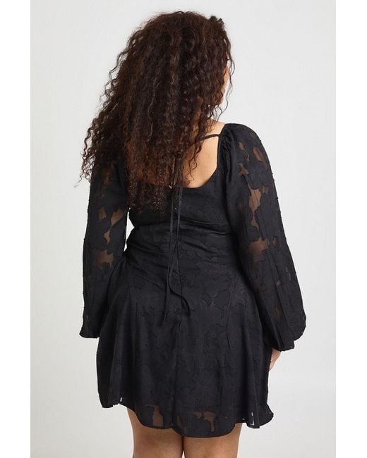 Boohoo Black Plus Burnout Chiffon Milkmaid Skater Dress