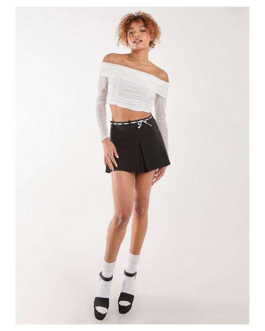 Pink Vanilla White Bardot Mesh Long Sleeve Top