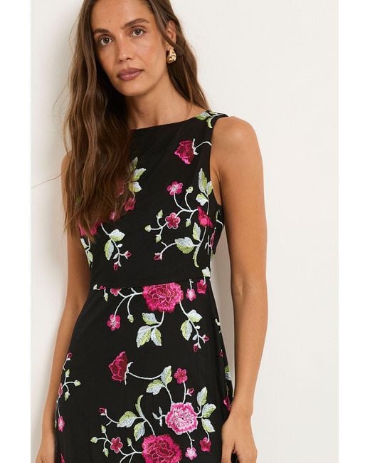 Wallis Black Floral Embroidered Mesh Fit & Flare Midi Dress
