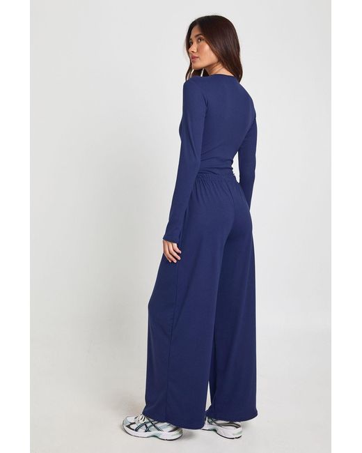 Boohoo Blue Ultra Soft Wide Leg Trouser