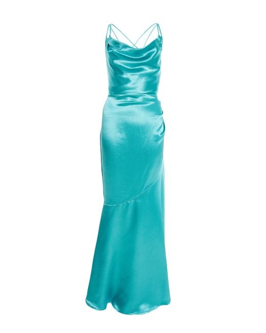 Quiz Blue Aqua Satin Cross Back Maxi Dress