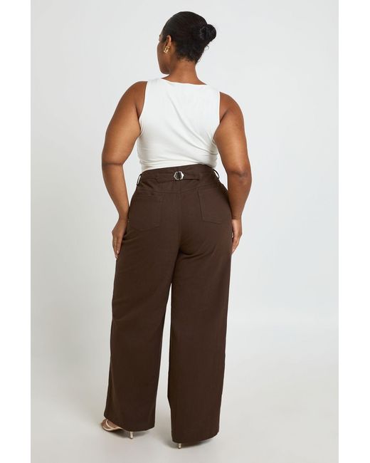 Boohoo Brown Plus Twill Adjustable Waist Straight Leg Trouser