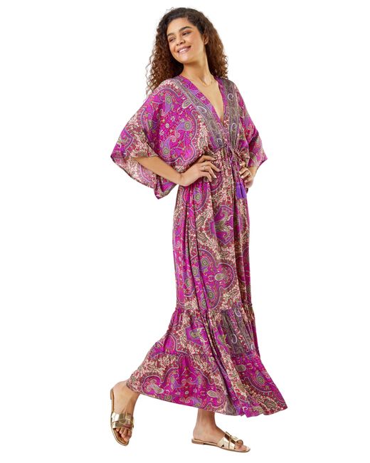 Roman Red Paisley Print Boho Maxi Dress