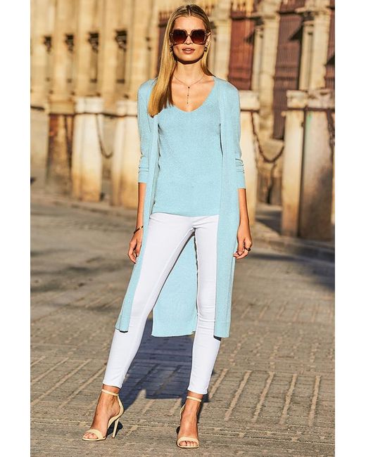 Sosandar Blue Aqua Metallic Super Sparkly Longline Cardigan