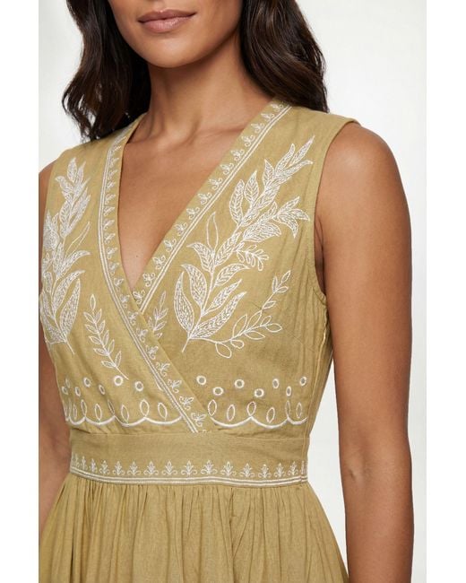 Wallis Metallic Summer Linen Mix Embroidered Midi Dress