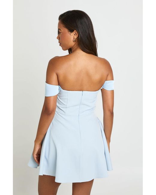 Boohoo White Tailored Sweetheart Bardot Skater Dress