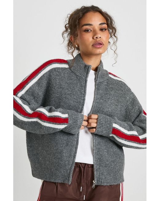 Boohoo Gray Chunky Knit Zip Through Knitted Jumper