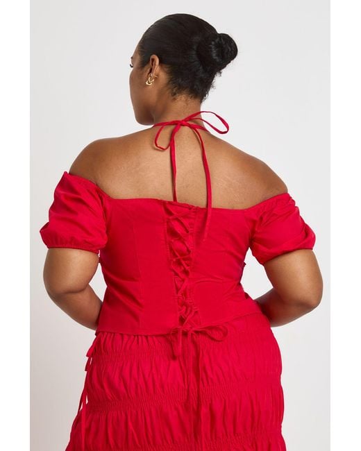 Boohoo Red Plus Poplin Corset Detail Top
