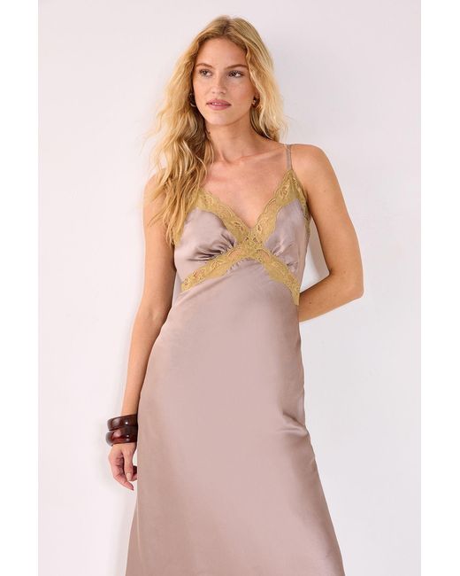 Nasty Gal Pink Satin Cutwork Lace Strappy Maxi Dress