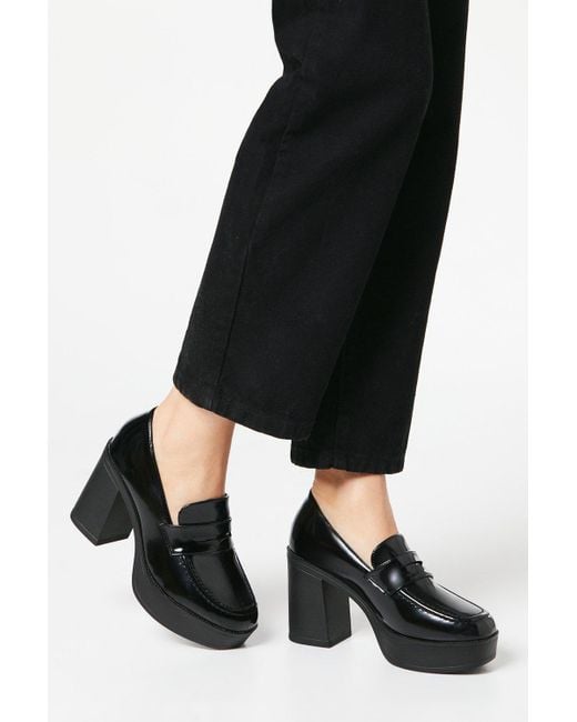 Faith Cash High Heel Chunky Penny Loafers in Black Lyst UK