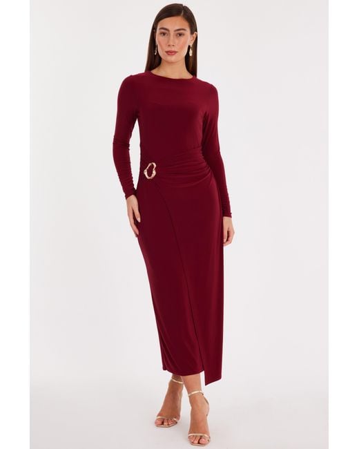 Quiz Red Burgundy Wrap Buckle Midaxi Dress