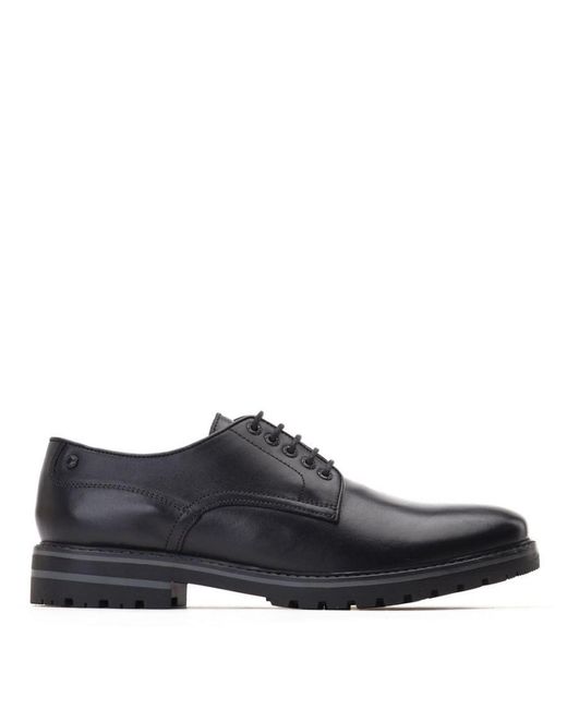 Base London Black Halsey Waxy Derby Shoe Leather for men