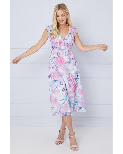 Wallis White Petite Floral Dobby Ruffle Midi Dress