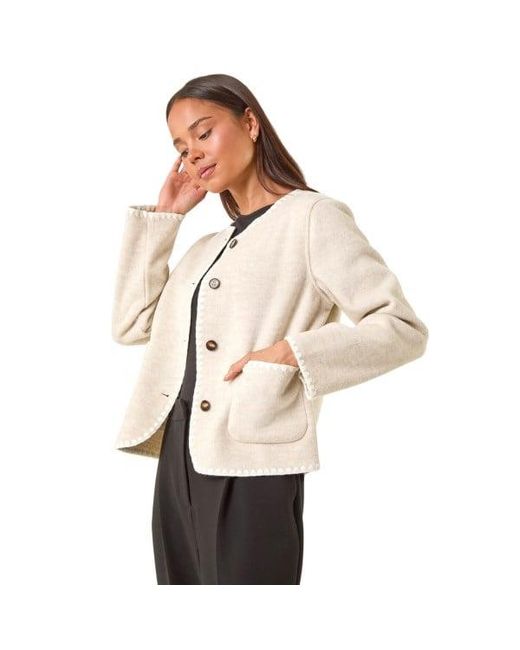 Roman Natural Petite Blanket Stitch Jacket
