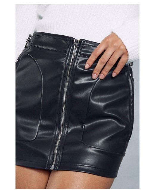 MissPap White Leather Look Zip & Buckle Detail Micro Mini Skirt