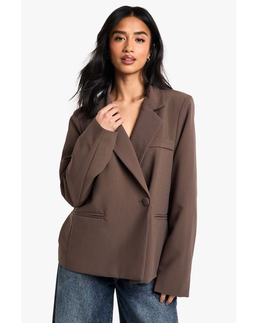 Boohoo Brown Petite Essential Oversized Blazer