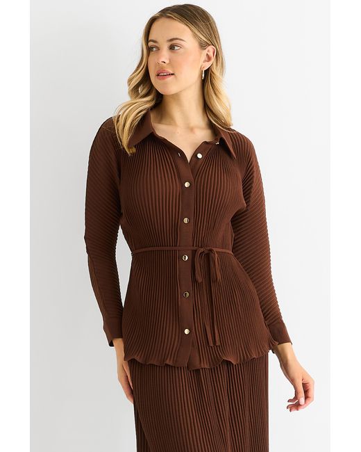 Gini London Brown Plisse Button Through Shirt