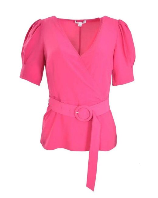Warehouse Pink V Neck Puff Sleeve Blouse Viscose