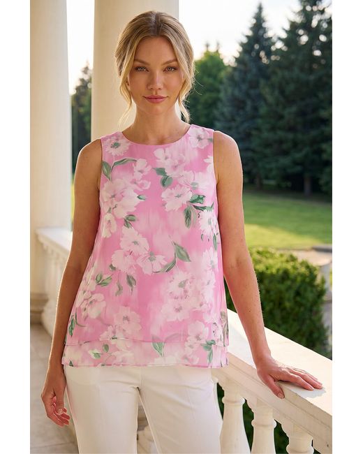 Roman Pink Floral Blurred Print Vest Top