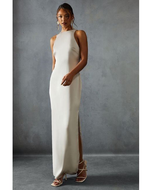 MissPap Gray Premium Satin Racer Open Back Bridesmaid Dress