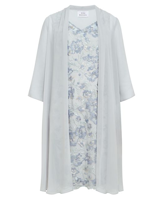 Gina Bacconi Blue Tracy Embroidered Dress & Chiffon Jacket