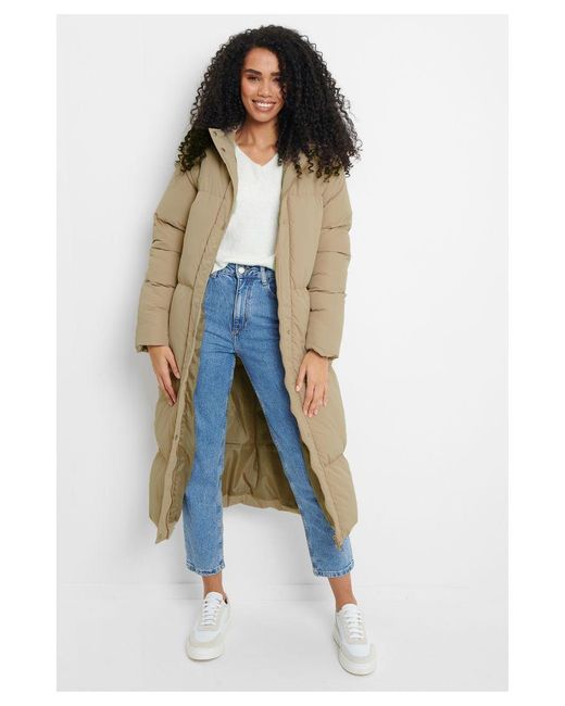 Threadbare Blue Taupe 'jodie' Quilted Puffer Maxi Jacket