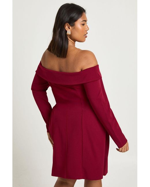 Boohoo Red Plus Bardot Full Skirt Mini Dress