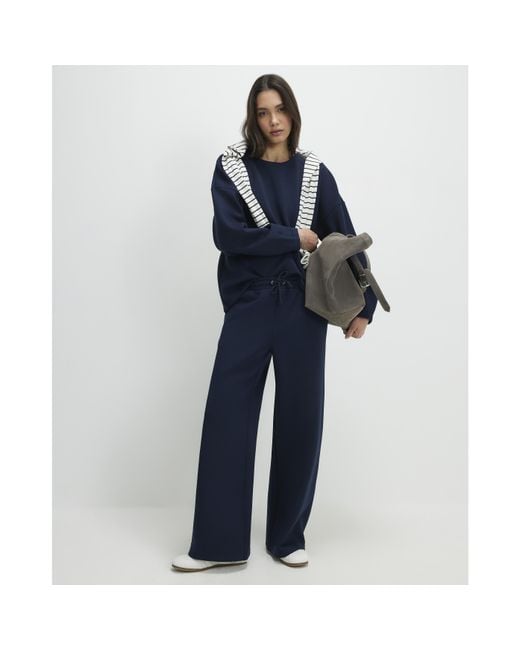 River Island Blue Joggers Premium Twill Wide Leg