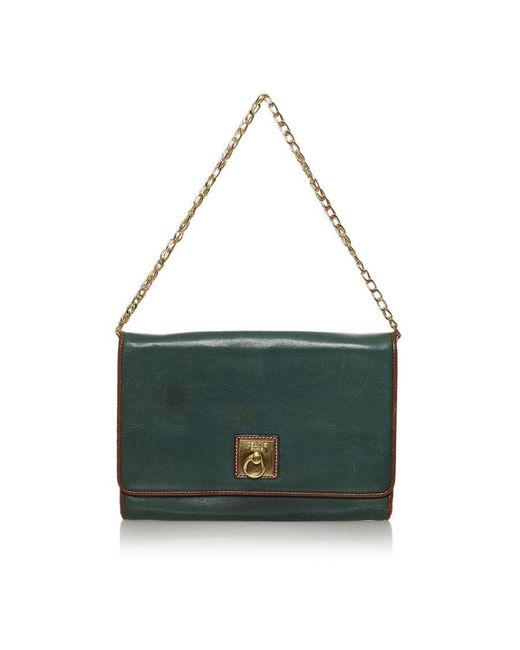 Céline Vintage Leather Shoulder Bag Green Calf Leather
