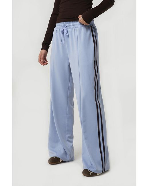 Brave Soul Blue Light Side Stripe Wide Leg Joggers